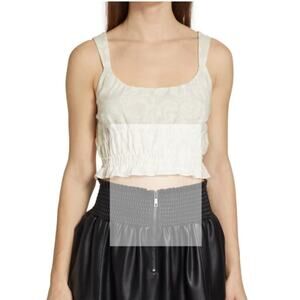 Ramy Brook Judith Linen Floral Cropped Top White Womens Size‎ XS